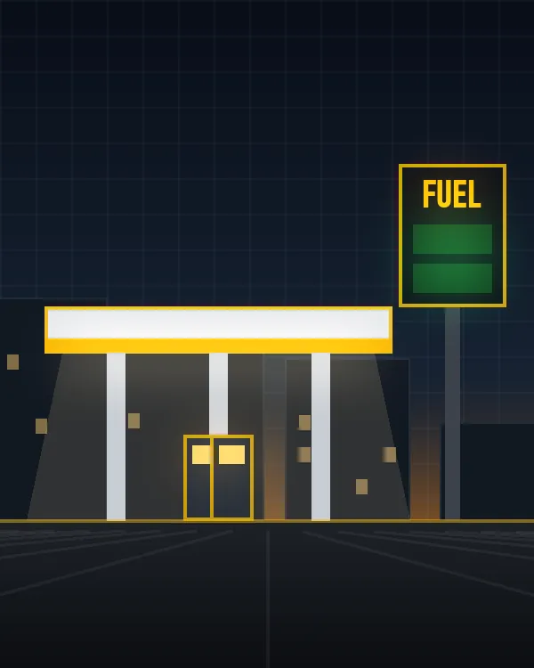 Illustration of a gas station canopy and fuel sign